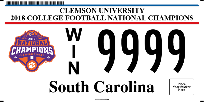 2018 Clemson National Championship Plate